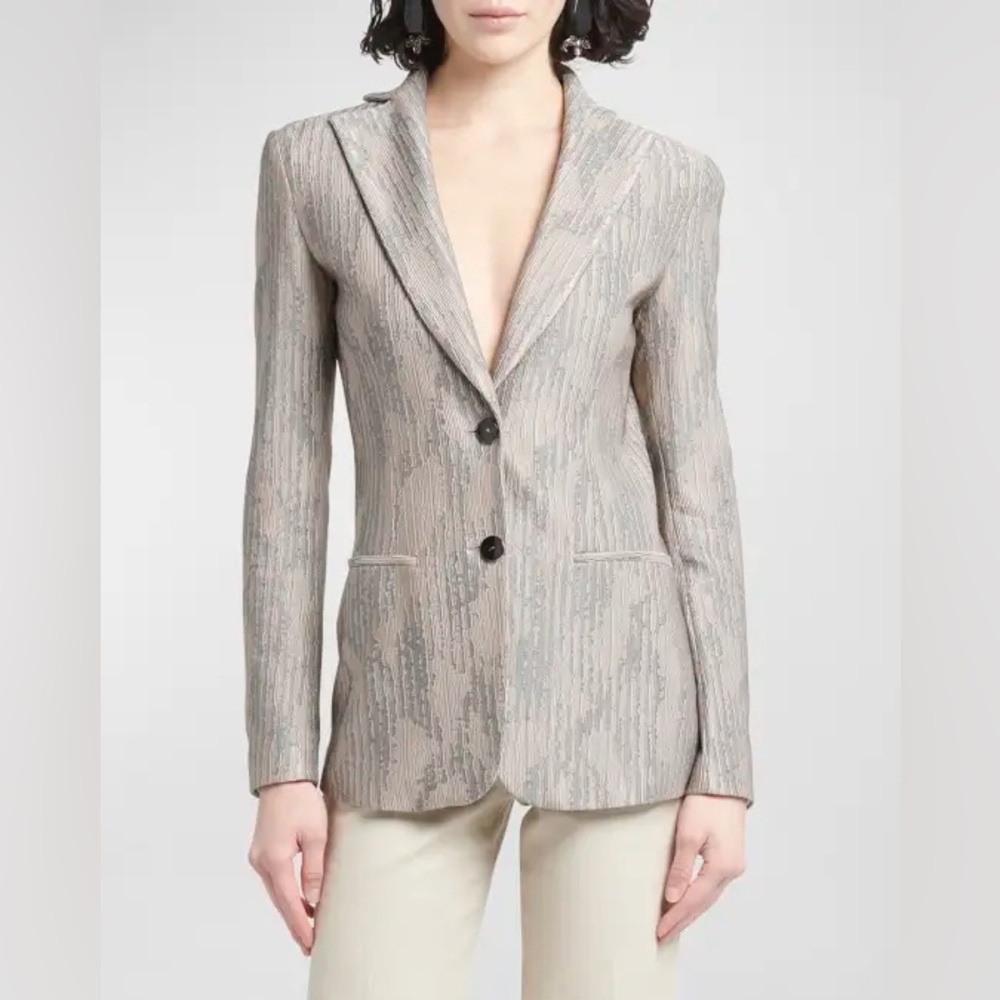 Giorgio Armani Runway Black/Silver Ottoman Jacquard Single Breasted Blazer,Sz 40